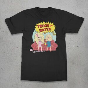 Trixie & Katya Cartoon Graphic Tee | Funny Drag Queen Shirt | Pop Culture Black